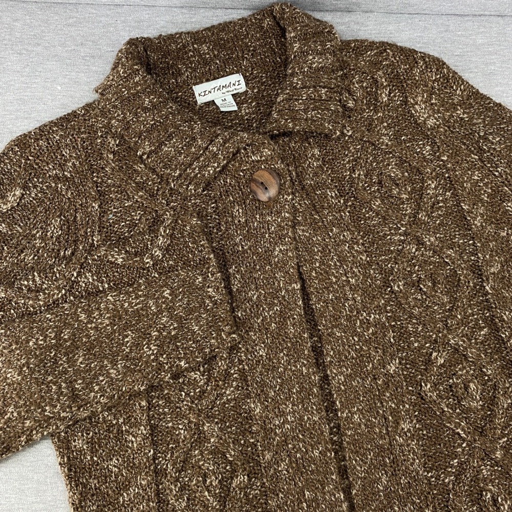 Kintamani Cable Knit‎ Button Cardigan Sweater M Chocolate Brown Textured Granola